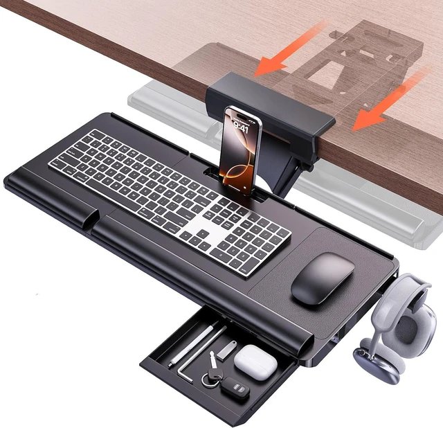 Main image of Upgraded Ergonomic Keyboard Tray Under Desk, Adjustable Sliding Keyboard Platform Holder, Keyboard Stand with Wrist Rest & Storage Drawer for Home, Office and Gaming, 24.4"x10"