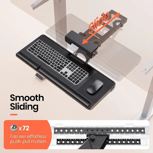 Alt view image 6 of 7 - Upgraded Ergonomic Keyboard Tray Under Desk, Adjustable Sliding Keyboard Platform Holder, Keyboard Stand with Wrist Rest & Storage Drawer for Home, Office and Gaming, 24.4"x10"