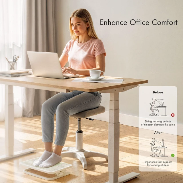 Alt view image 4 of 6 - Foot Rest Tilt Adjustable Metal Frame Light Gray 20° tilt adjustable foot rest with massage surface and sturdy metal frame, designed for ergonomic under desk support
