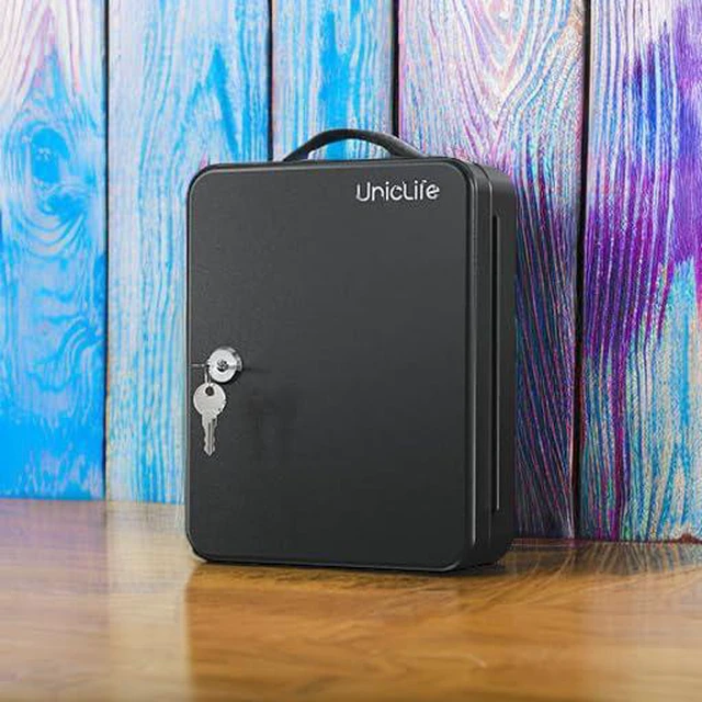 Alt view image 2 of 7 - 48-Key Steel Key Cabinet with 2 Unlocking Keys Wall Mounted Key Organizer Black Frosted Security Box with Hooks and Key Tag Labels Identifiers in 9 Assorted Colors