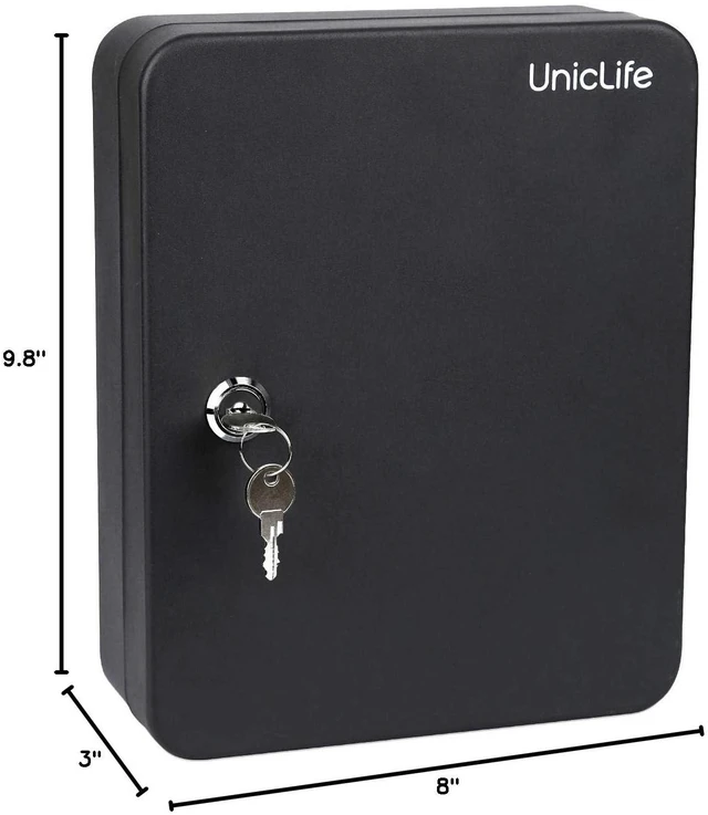 Alt view image 3 of 7 - 48-Key Steel Key Cabinet with 2 Unlocking Keys Wall Mounted Key Organizer Black Frosted Security Box with Hooks and Key Tag Labels Identifiers in 9 Assorted Colors