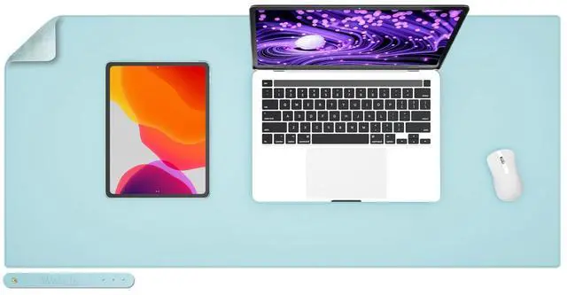 Main image of Faux Leather Desk Pad Blotter,Waterproof Non-Slip Writing Desk Mat for Kids,36x17 in Desktop Protector Large Mouse Pad,Light Blue Office Home Table Cover