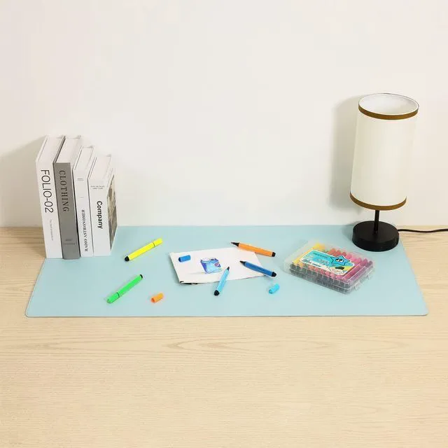 Alt view image 2 of 7 - Faux Leather Desk Pad Blotter,Waterproof Non-Slip Writing Desk Mat for Kids,36x17 in Desktop Protector Large Mouse Pad,Light Blue Office Home Table Cover
