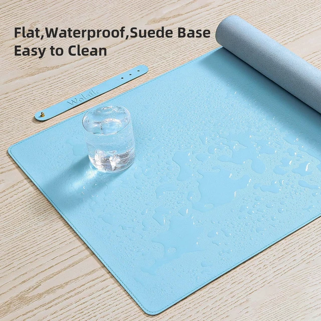 Alt view image 4 of 7 - Faux Leather Desk Pad Blotter,Waterproof Non-Slip Writing Desk Mat for Kids,36x17 in Desktop Protector Large Mouse Pad,Light Blue Office Home Table Cover
