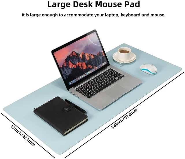 Alt view image 3 of 7 - Faux Leather Desk Pad Blotter,Waterproof Non-Slip Writing Desk Mat for Kids,36x17 in Desktop Protector Large Mouse Pad,Light Blue Office Home Table Cover