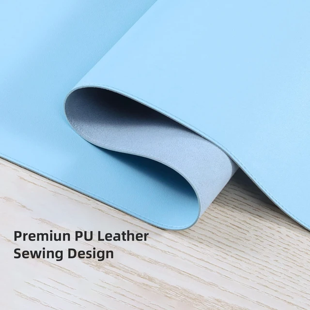 Alt view image 5 of 7 - Faux Leather Desk Pad Blotter,Waterproof Non-Slip Writing Desk Mat for Kids,36x17 in Desktop Protector Large Mouse Pad,Light Blue Office Home Table Cover