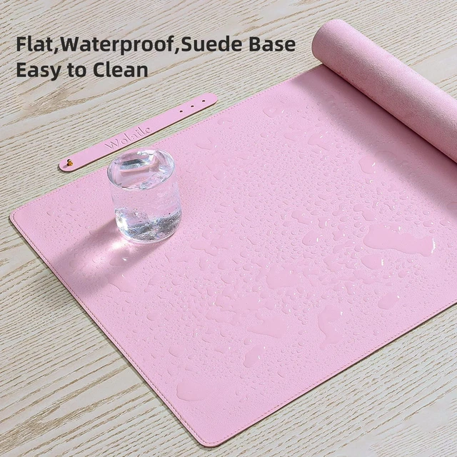 Alt view image 4 of 7 - PU Leather Desk Pad Blotter,Light Pink Waterproof Office Desktop Mat for Women,36x17in Non-Slip Large Mouse Pad Writing Protector