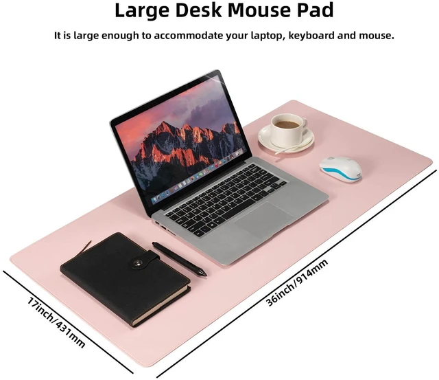 Alt view image 3 of 7 - PU Leather Desk Pad Blotter,Light Pink Waterproof Office Desktop Mat for Women,36x17in Non-Slip Large Mouse Pad Writing Protector