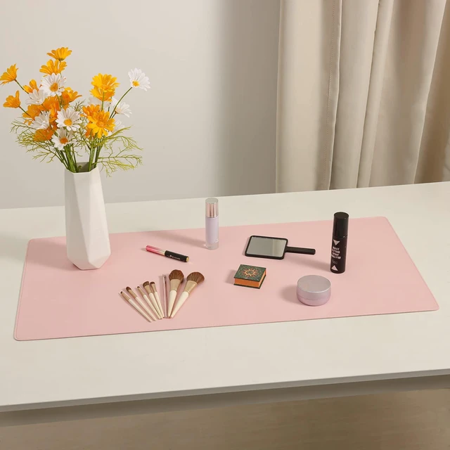 Alt view image 6 of 7 - PU Leather Desk Pad Blotter,Light Pink Waterproof Office Desktop Mat for Women,36x17in Non-Slip Large Mouse Pad Writing Protector