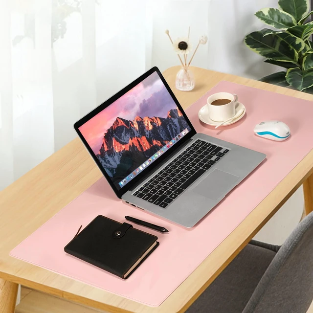 Alt view image 7 of 7 - PU Leather Desk Pad Blotter,Light Pink Waterproof Office Desktop Mat for Women,36x17in Non-Slip Large Mouse Pad Writing Protector