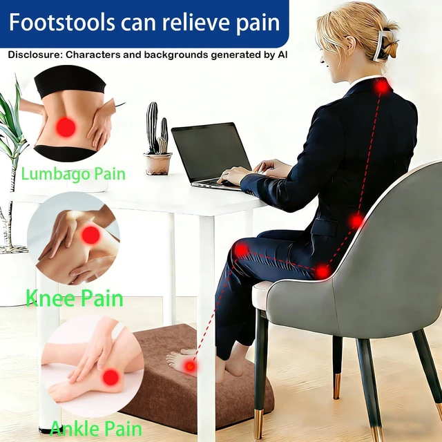 Alt view image 3 of 7 - Foot Rest for Under Desk at Work, Ergonomic Under Desk Footrest with Washable Cover for Office, Home & Gaming Leg Elevation Pillow Brown