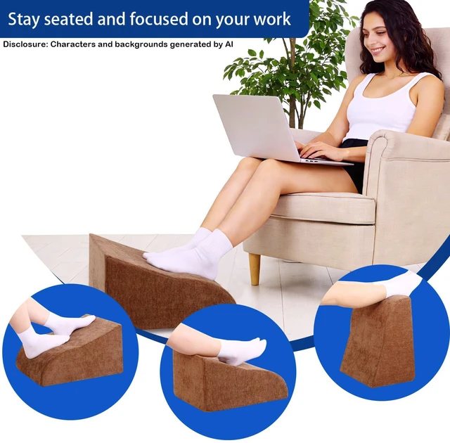 Alt view image 4 of 7 - Foot Rest for Under Desk at Work, Ergonomic Under Desk Footrest with Washable Cover for Office, Home & Gaming Leg Elevation Pillow Brown