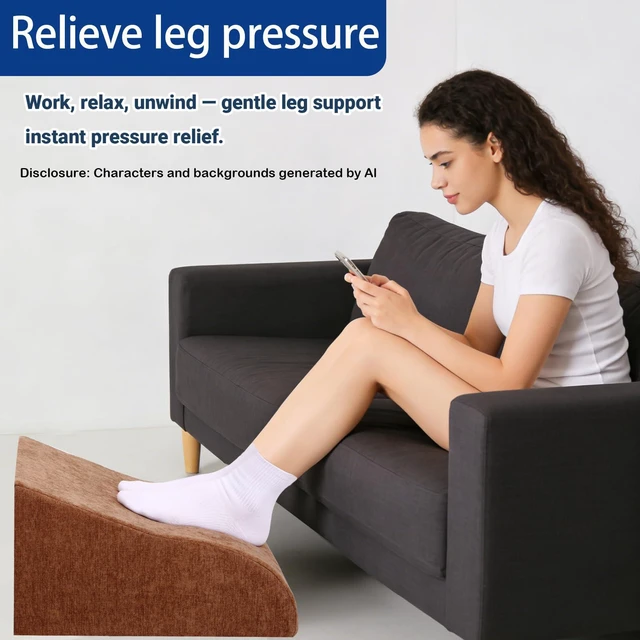Alt view image 5 of 7 - Foot Rest for Under Desk at Work, Ergonomic Under Desk Footrest with Washable Cover for Office, Home & Gaming Leg Elevation Pillow Brown