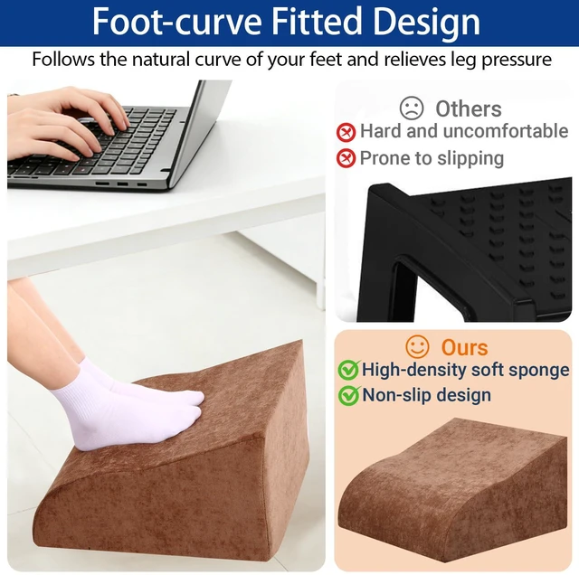 Alt view image 6 of 7 - Foot Rest for Under Desk at Work, Ergonomic Under Desk Footrest with Washable Cover for Office, Home & Gaming Leg Elevation Pillow Brown
