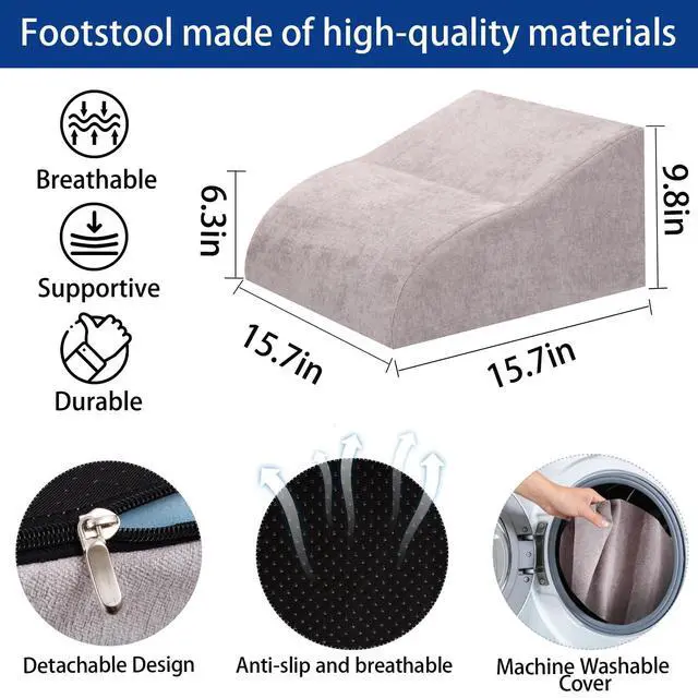 Alt view image 2 of 7 - Foot Rest for Under Desk at Work, Ergonomic Under Desk Footrest with Washable Cover for Office, Home & Gaming Leg Elevation Pillow Light Gray