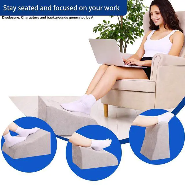 Alt view image 4 of 7 - Foot Rest for Under Desk at Work, Ergonomic Under Desk Footrest with Washable Cover for Office, Home & Gaming Leg Elevation Pillow Light Gray