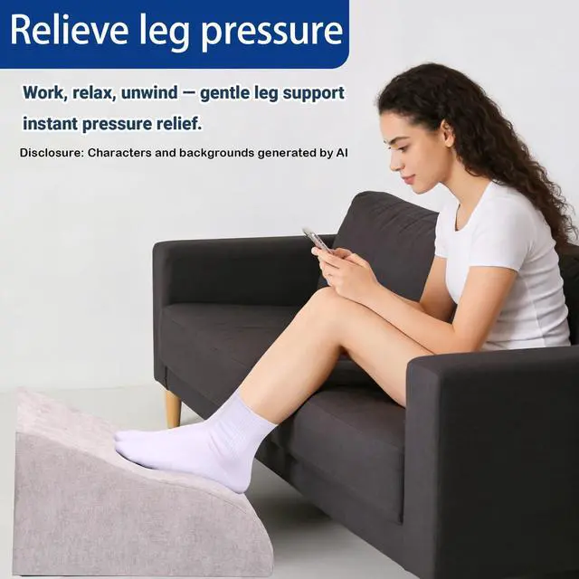 Alt view image 5 of 7 - Foot Rest for Under Desk at Work, Ergonomic Under Desk Footrest with Washable Cover for Office, Home & Gaming Leg Elevation Pillow Light Gray