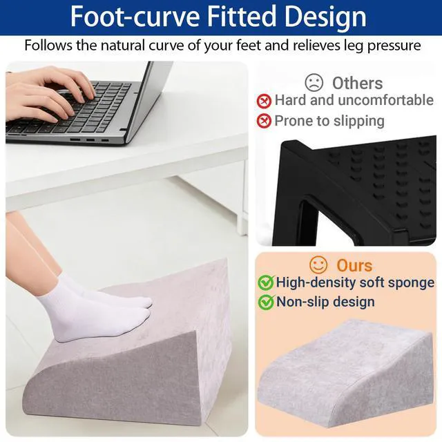 Alt view image 6 of 7 - Foot Rest for Under Desk at Work, Ergonomic Under Desk Footrest with Washable Cover for Office, Home & Gaming Leg Elevation Pillow Light Gray