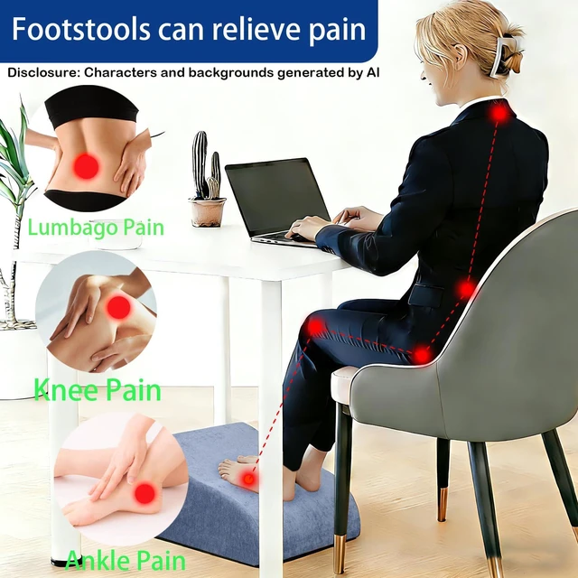 Alt view image 3 of 7 - Foot Rest for Under Desk at Work, Ergonomic Under Desk Footrest with Washable Cover for Office, Home & Gaming Leg Elevation Pillow Blue