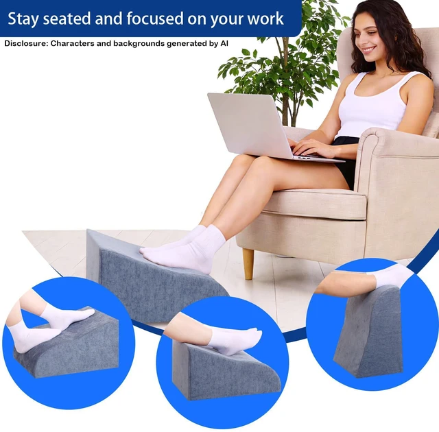 Alt view image 4 of 7 - Foot Rest for Under Desk at Work, Ergonomic Under Desk Footrest with Washable Cover for Office, Home & Gaming Leg Elevation Pillow Blue