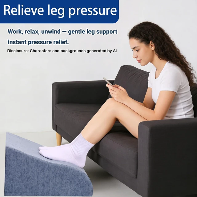 Alt view image 5 of 7 - Foot Rest for Under Desk at Work, Ergonomic Under Desk Footrest with Washable Cover for Office, Home & Gaming Leg Elevation Pillow Blue