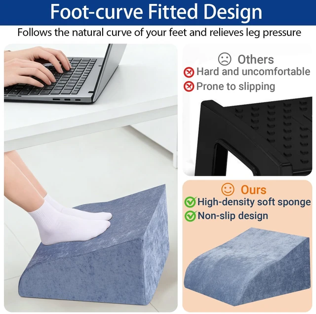 Alt view image 6 of 7 - Foot Rest for Under Desk at Work, Ergonomic Under Desk Footrest with Washable Cover for Office, Home & Gaming Leg Elevation Pillow Blue