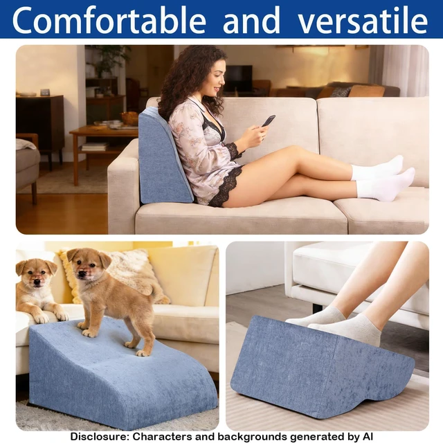 Alt view image 7 of 7 - Foot Rest for Under Desk at Work, Ergonomic Under Desk Footrest with Washable Cover for Office, Home & Gaming Leg Elevation Pillow Blue