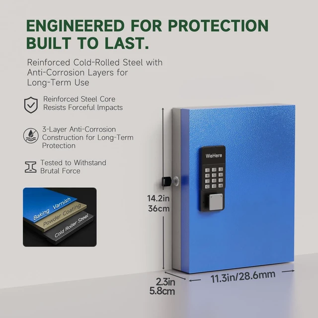 Alt view image 2 of 7 - 32 Key Lock Box Smart Key Organier Cabinet with Keypad & App for Office Wall Mounted Lockbox use Bluetooth, Custom/One Time Password, WiFi (Need W100 Bridge) Unlock for School, Office, Fleet, Hotel