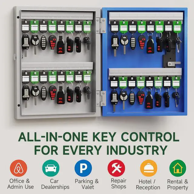Alt view image 7 of 7 - 32 Key Lock Box Smart Key Organier Cabinet with Keypad & App for Office Wall Mounted Lockbox use Bluetooth, Custom/One Time Password, WiFi (Need W100 Bridge) Unlock for School, Office, Fleet, Hotel