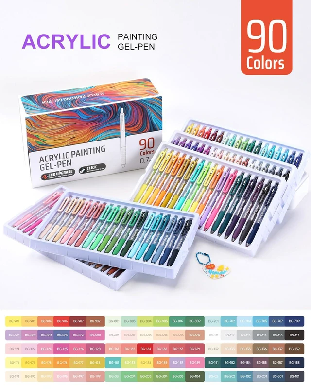 Alt view image 2 of 7 - Acrylic Gel Pens for Coloring, 90 Colors Retractable Colored Pens 0.7mm Tip, Premium Gift Box Set, Perfect for Coloring, Writing, Drawing, Journaling, Note Taking, Black & White Paper