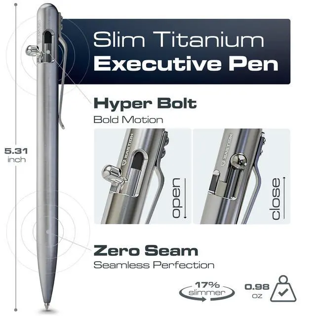 Alt view image 2 of 6 - Bolt Action Pen, Titanium Silver Slim, HyperBolt & ZeroSeam EDC Pen, Refillable Titanium Writing Pen, Premium Graduation Gift, Flagship Executive Pocket Pen