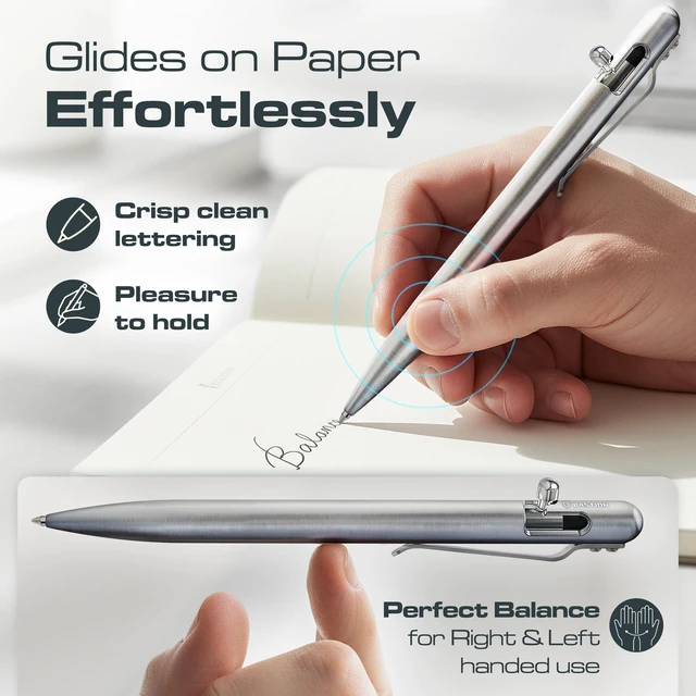 Alt view image 3 of 6 - Bolt Action Pen, Titanium Silver Slim, HyperBolt & ZeroSeam EDC Pen, Refillable Titanium Writing Pen, Premium Graduation Gift, Flagship Executive Pocket Pen