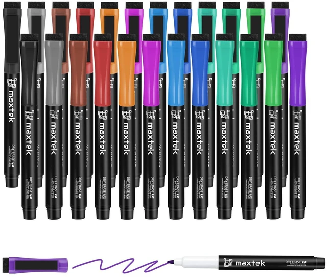 Main image of Magnetic Dry Erase Markers, Ultra Fine Tip, 0.7mm, 12 Colors 24 Count, Extra Fine Point Thin, With Eraser, For Planning Whiteboard, Calendar Boards, Low Odor