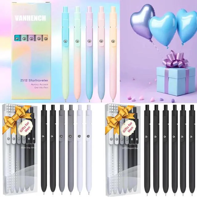 Alt view image 7 of 7 - 10Pcs Black Ink Gel Pens Cute Pens for Trendy Stuff, Happy Birthday Gift Basket, Aesthetic Office Supplies (10PCS Gradient)