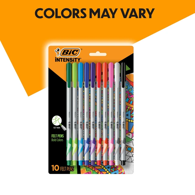 Alt view image 2 of 6 - Intensity Fineliner Marker Pens, Medium Point (0.7mm), 10-Count Smooth Application, Non-Toxic, Water Based Ink, Assorted Colors for Creative Projects, Sturdy Metal Nib for Durability