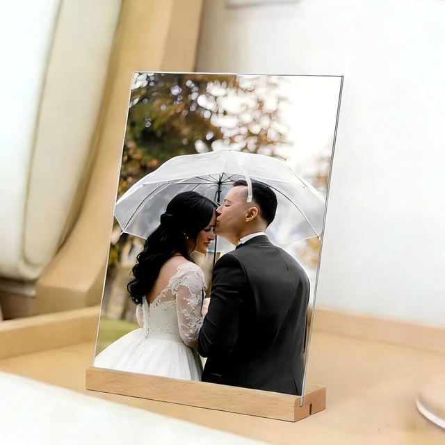 Alt view image 5 of 7 - 8.5 x 11 Acrylic Sign Holder with Wood Base 5 Pack L/T Shape Vertical or Slant Back Display for Wedding, Restaurant, Store, Office, Hotel