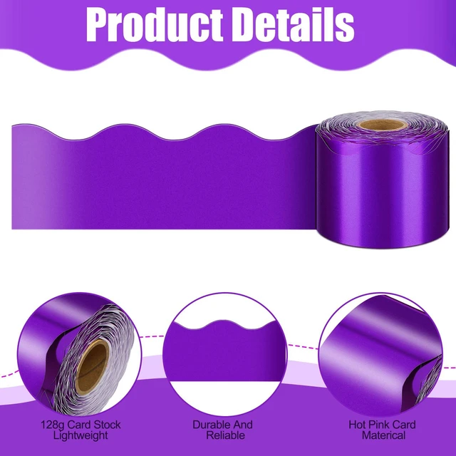 Alt view image 3 of 6 - 65.6 Ft Scalloped Bulletin Board Borders Decor,Purple Scalloped Trim for Classroom Displays, Learning Spaces, Decorative Strips, Ideal for Teachers, School Decor Enhancement