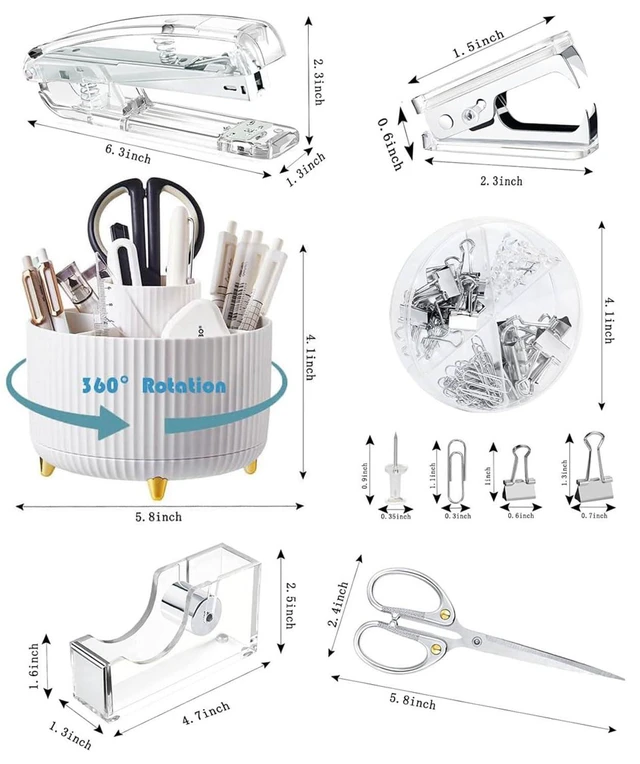 Alt view image 2 of 7 - Silver Desk Organizers and Accessories with Desk Organizer 360° Rotating Pen Holder and Office Supplies, Cute Stationery Supplies Set