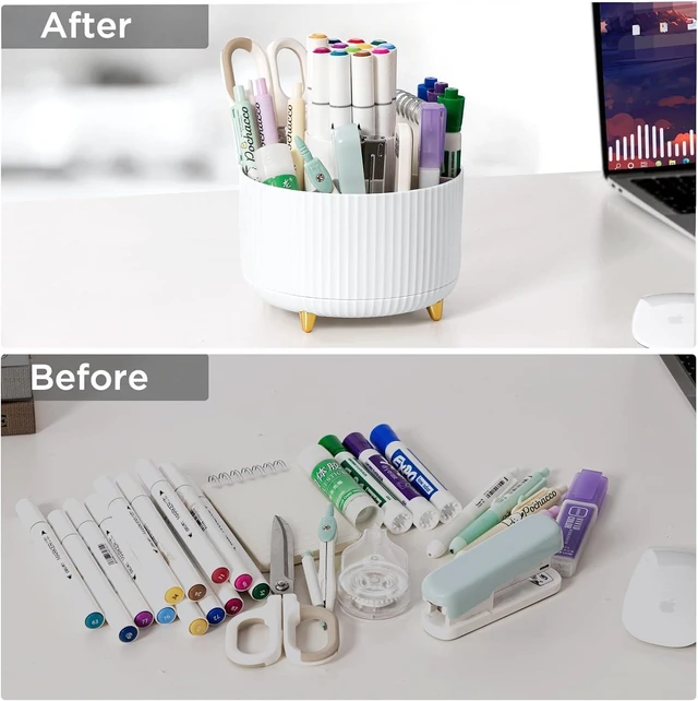 Alt view image 6 of 7 - Silver Desk Organizers and Accessories with Desk Organizer 360° Rotating Pen Holder and Office Supplies, Cute Stationery Supplies Set