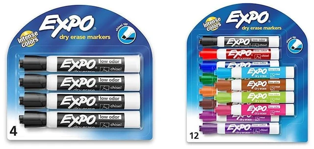 Main image of Low Odor Dry Erase Markers Chisel Tip Set, Black and Assorted Colors, 16 Count