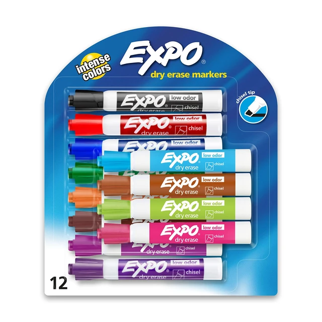 Alt view image 5 of 7 - Low Odor Dry Erase Markers Chisel Tip Set, Black and Assorted Colors, 16 Count