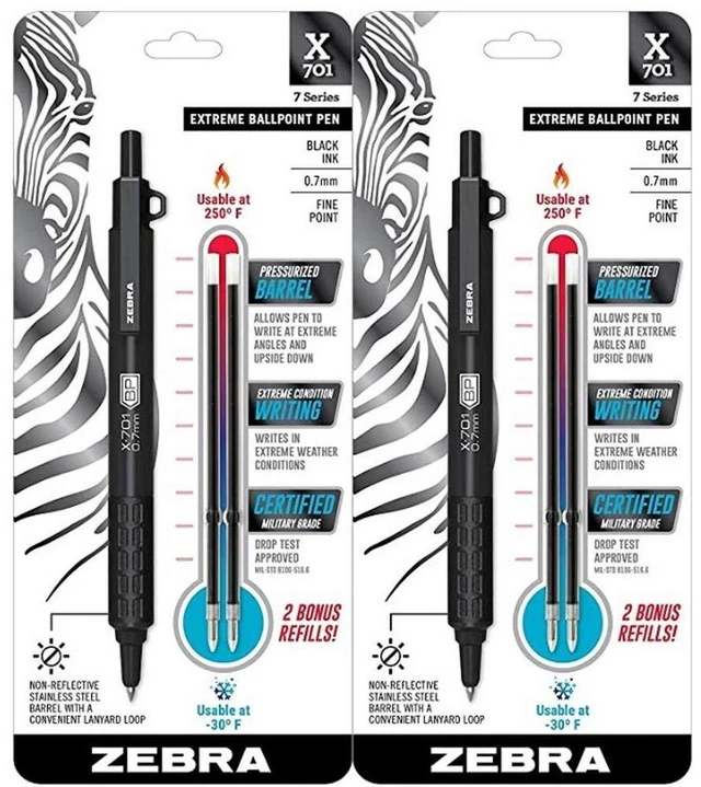 Main image of X-701 Tactical Ballpoint Pen, Writes in Extreme Conditions, Matte Black Stainless Steel, Refillable, Lanyard Loop, 0.7mm Black Ink, Plus 2 Bonus Refills, (29811) 1 Count (Pack of 72)