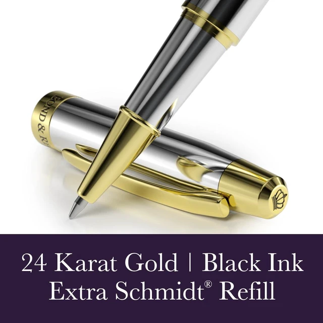 Alt view image 3 of 7 - 24 Karat Gold Luxury Rollerball Pen - Fancy Executive Professional Writing Gift Set for Men & Women, Nice Pens, Silver Chrome