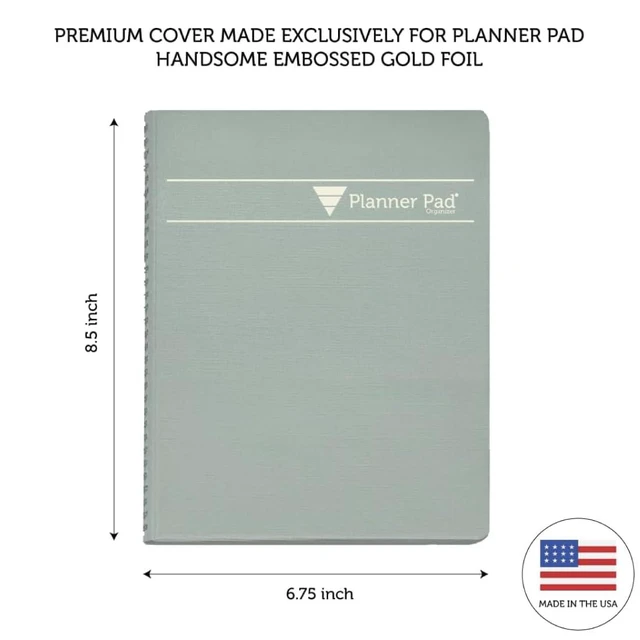 Alt view image 2 of 6 - Spiral Bound January-December 2027/ Calendar Year 6 3/4" x 8 1/2" Medium 3-Tier Funnel Down 12 Month/Weekly Organizer, Greenish Grey Cover/Soft Green Ink