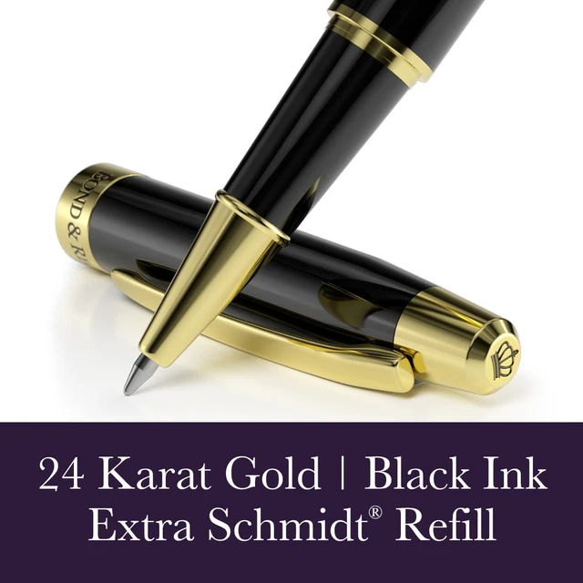 Alt view image 3 of 7 - 24 Karat Gold Luxury Rollerball Pen - Fancy Executive Professional Writing Gift Set for Men & Women, Nice Pens, Gloss Black