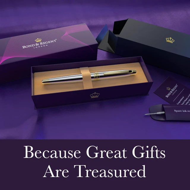 Alt view image 2 of 7 - 24 Karat Gold Luxury Rollerball Pen - Fancy Executive Professional Writing Gift Set for Men & Women, Nice Pens, Silver Chrome