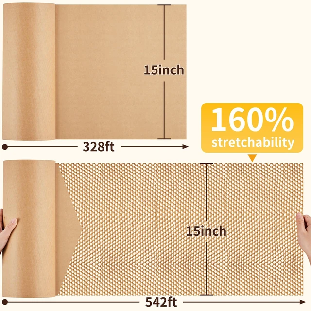 Alt view image 2 of 7 - Honeycomb Packing Paper, 15" x 328' Bubble Wrap Roll for Packing Eco-Friendly Honeycomb Packing Paper, Durable Cushioning For Shipping&Moving, W/ 20 Fragile Sticker Labels For Fragile Goods