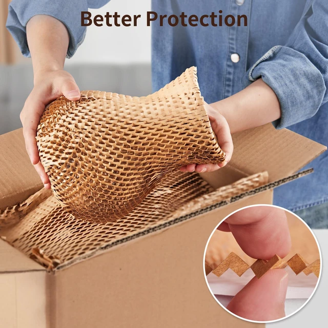 Alt view image 3 of 7 - Honeycomb Packing Paper, 15" x 328' Bubble Wrap Roll for Packing Eco-Friendly Honeycomb Packing Paper, Durable Cushioning For Shipping&Moving, W/ 20 Fragile Sticker Labels For Fragile Goods