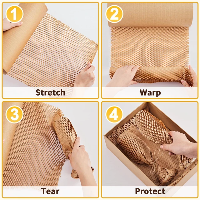 Alt view image 5 of 7 - Honeycomb Packing Paper, 15" x 328' Bubble Wrap Roll for Packing Eco-Friendly Honeycomb Packing Paper, Durable Cushioning For Shipping&Moving, W/ 20 Fragile Sticker Labels For Fragile Goods