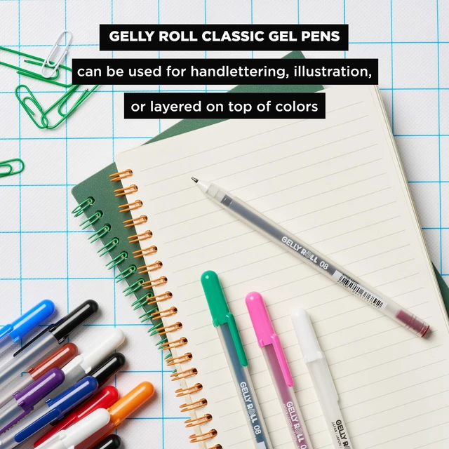 Alt view image 4 of 7 - Gelly Roll Gel Pens, White, Assorted 05/08/10 Tip, 6 Pack Ink Pens for Journaling, Art, Calligraphy, or Drawing, Classic White Ink, Opaque, Bright, Japanese Quality